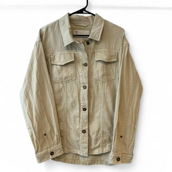 Anthropologie Pilcro Linen Shacket Beige Large - Picture 4 of 10